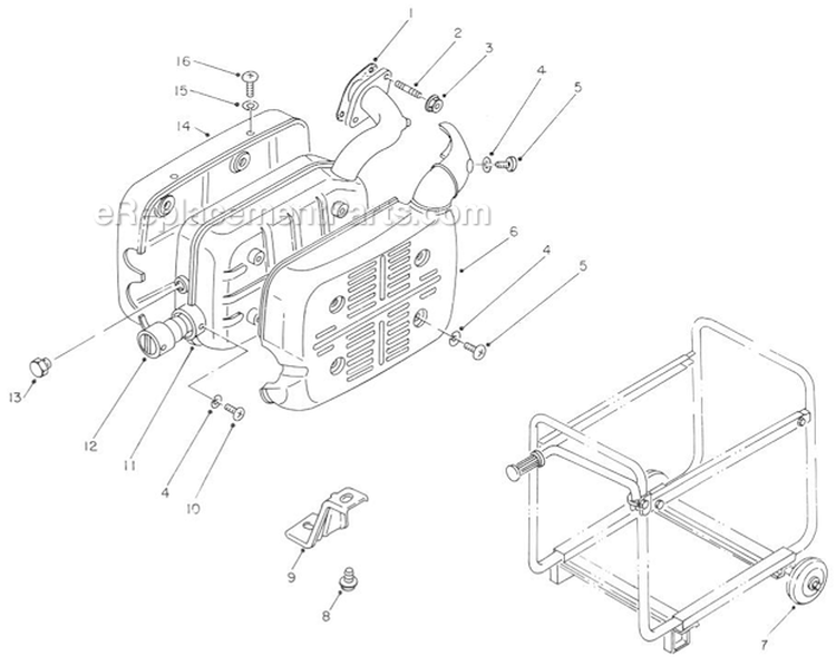 Muffler Assembly Diagram and Parts List for 62025 8000001-8999999 Toro Generator