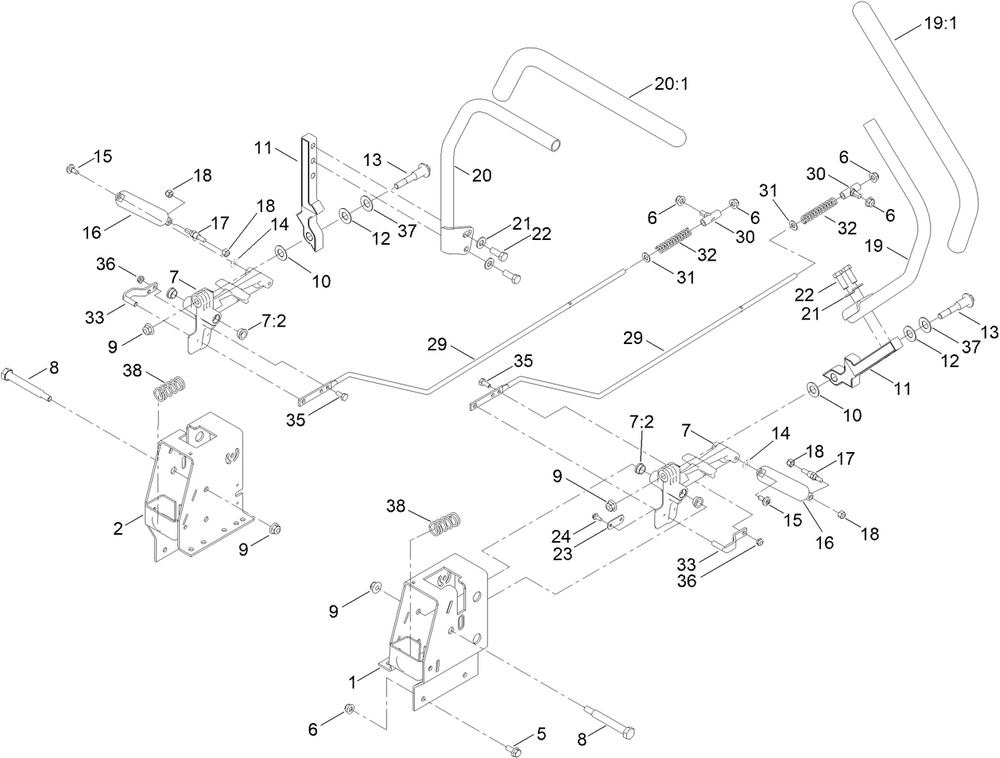 Motion Control Assembly Diagram and Parts List for 75315 411600000 - 411643471 Toro Lawn Tractor