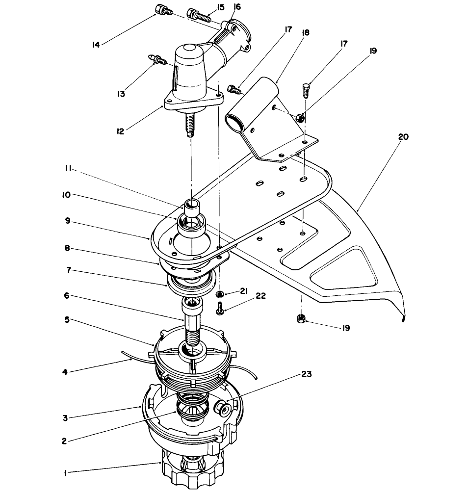 Cutter Head & Gear Box Assembly Diagram and Parts List for 51665 1000001 - 1999999 Toro Trimmer