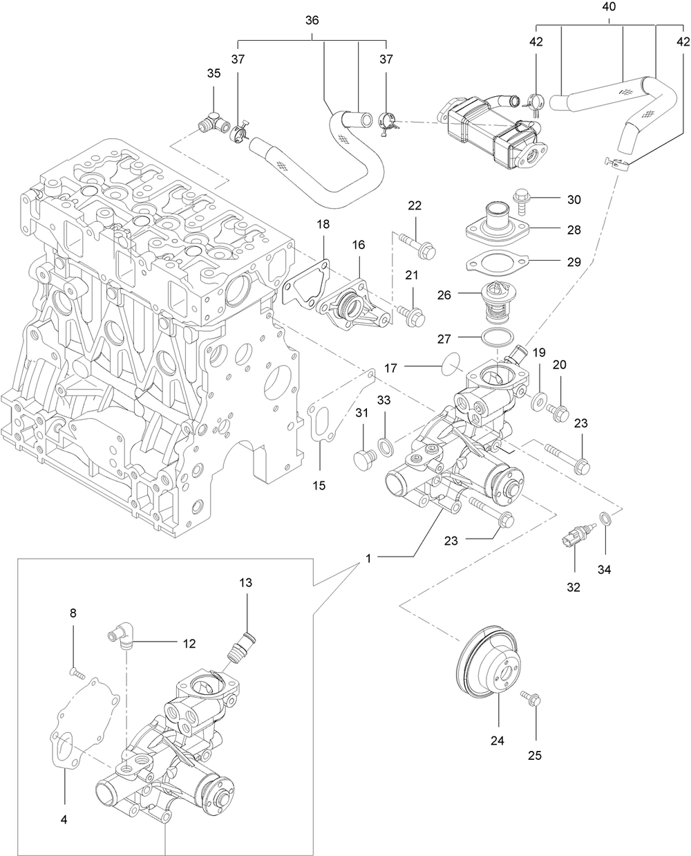 Cooling Water System Assembly Diagram and Parts List for 72144 413000000 - 999999999 Toro Lawn Tractor