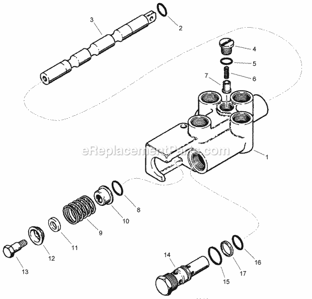 Hydra-Borer Control Valve Assembly Diagram and Parts List for 2011  Toro Lawn Tractor Accessories