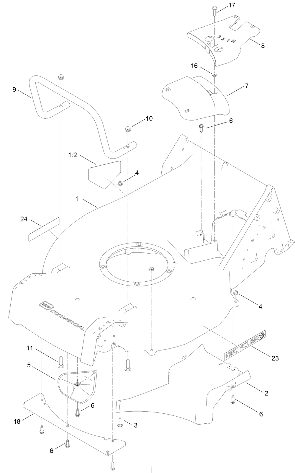 Housing Assembly Diagram and Parts List for 22275T 411500000 - 412510824 Toro Lawn Mower
