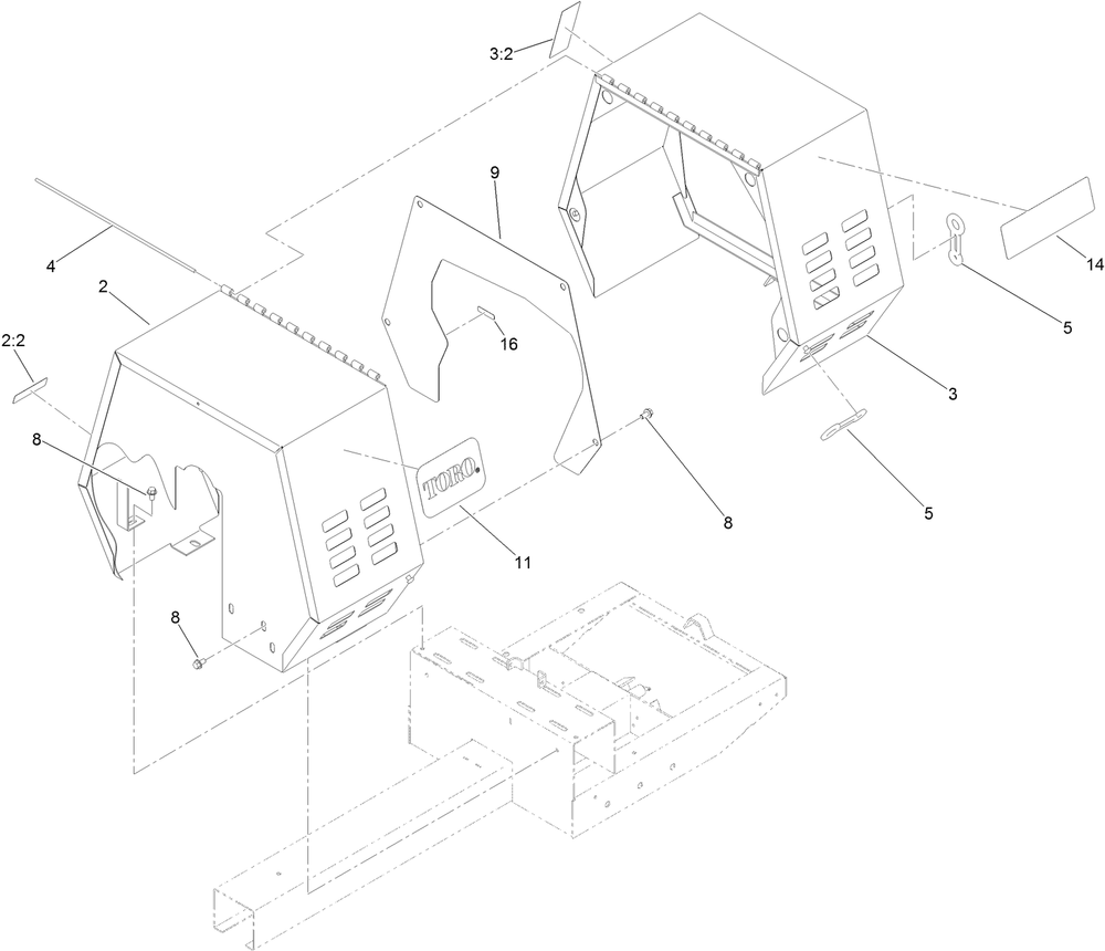 Cowl Assembly Diagram and Parts List for 60216C 400000000 - 404319999 Toro Cement Mixer