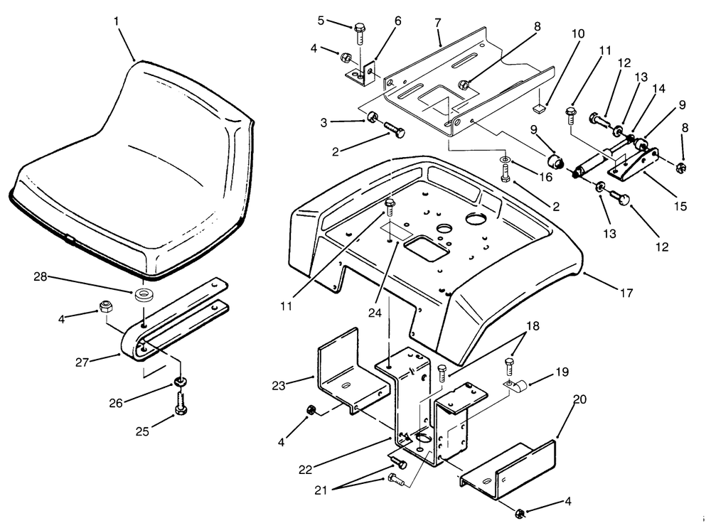 Fender And Seat Assembly Diagram and Parts List for 73520 5900001 - 5900177 Toro Lawn Tractor