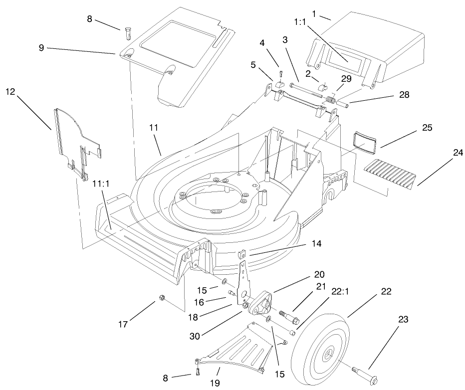 Housing Assembly Diagram and Parts List for 26638 9900001 - 9999999 Toro Lawn Mower