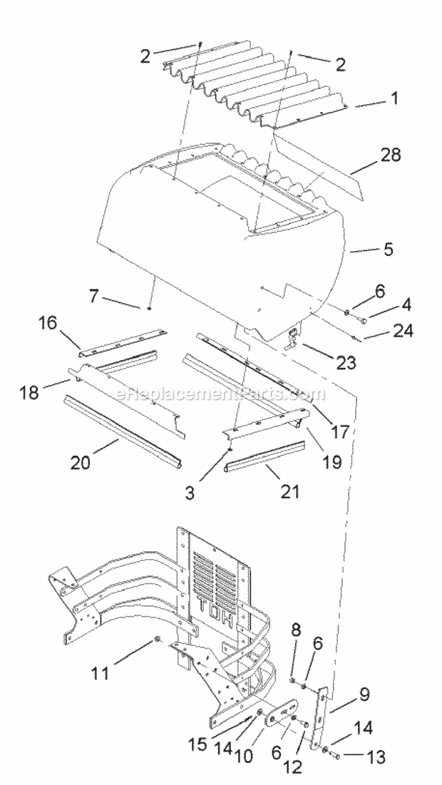 Hood Assembly Diagram and Parts List for 74250 240000001-240999999 Toro Lawn Mower