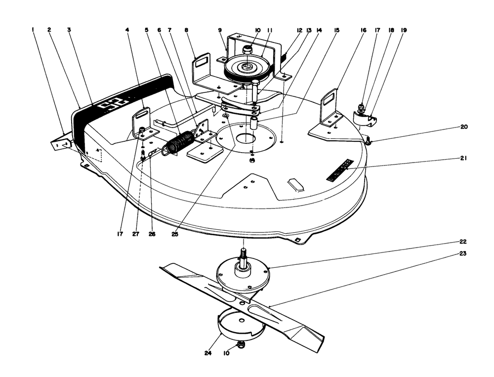 25" Mower Assembly Diagram and Parts List for 56015 3000001 - 3999999 Toro Lawn Tractor