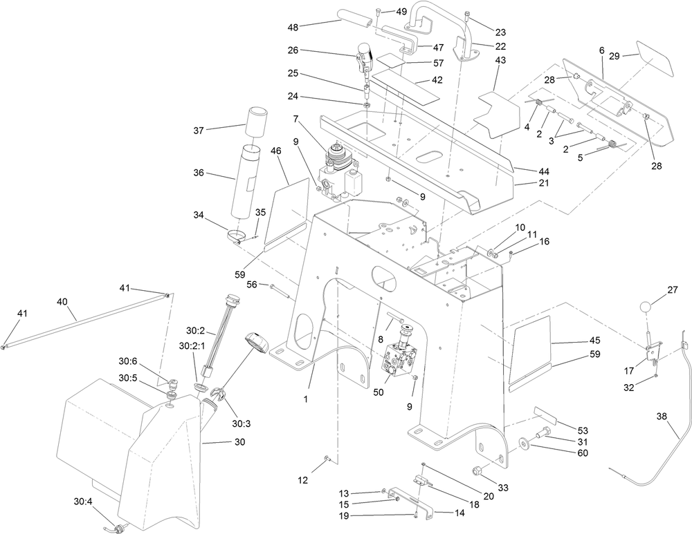 Tower And Fuel Tank Assembly Diagram and Parts List for 23214 400000000 - 401999999 Toro Stump Grinder