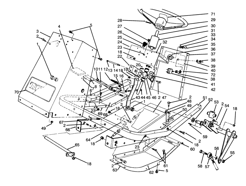 Frame & Steering Assembly Diagram and Parts List for 30718 4900001 - 4999999 Toro Lawn Tractor