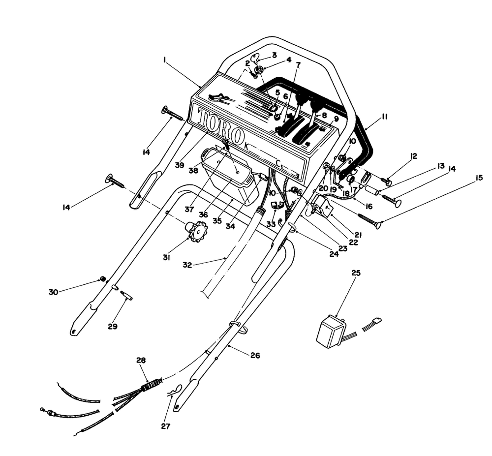 Handle Assembly Diagram and Parts List for 16770 3000001 - 3999999 Toro Lawn Mower