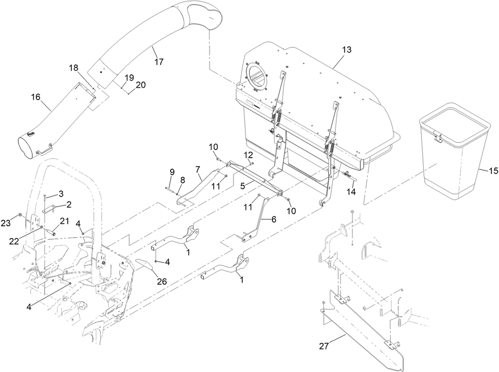 Bagger And Tube Mount Assembly Diagram and Parts List for 78479 400000000 - 999999999 Toro Lawn Tractor