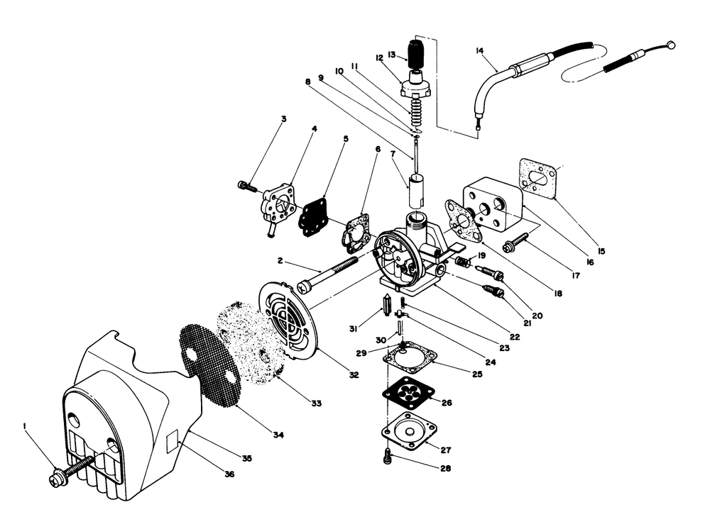 Carburetor & Air Cleaner Assembly Diagram and Parts List for 51645 6000001 - 6999999 Toro Trimmer