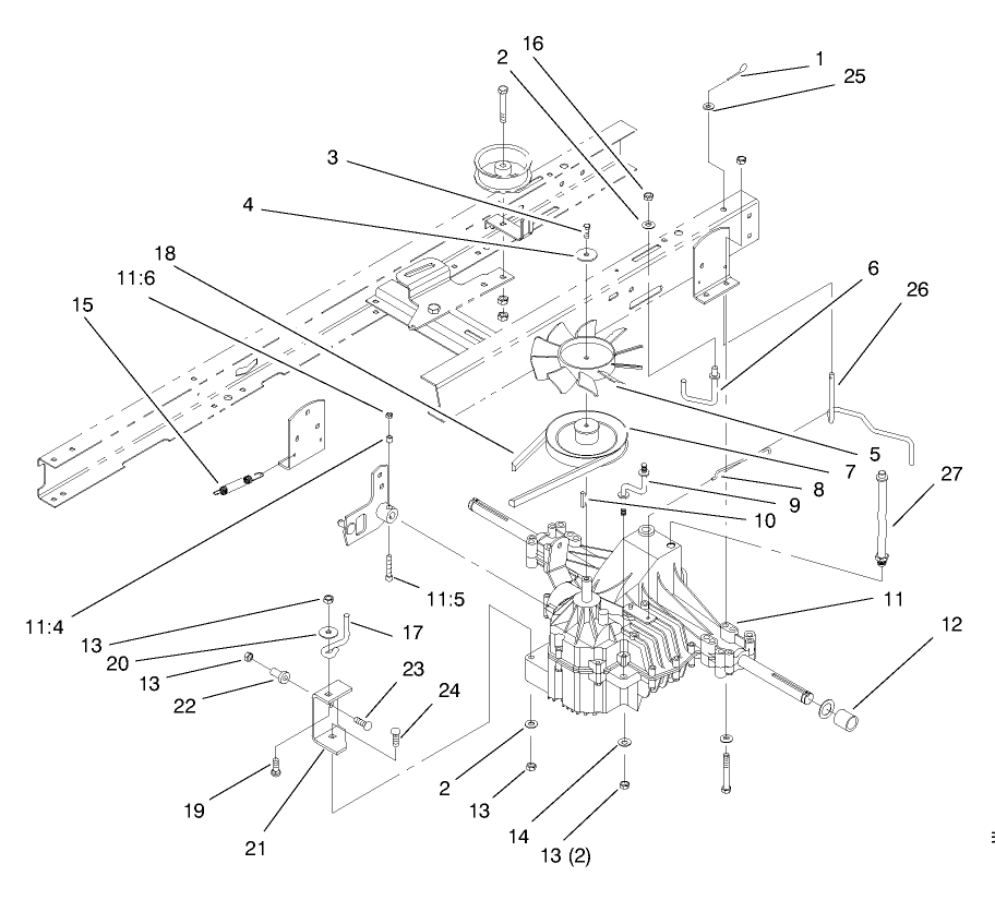 Transaxle Assembly Diagram and Parts List for 71219 8900001 - 8999999 Toro Lawn Tractor