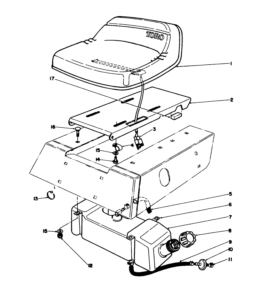 Seat & Gas Tank Assembly Diagram and Parts List for 56123 9000001 - 9999999 Toro Lawn Tractor