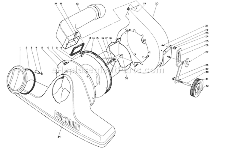 Blower Housing And Fan Assembly Diagram and Parts List for 62900 3000001-3999999 - 1973 Toro Leaf Blower / Vacuum