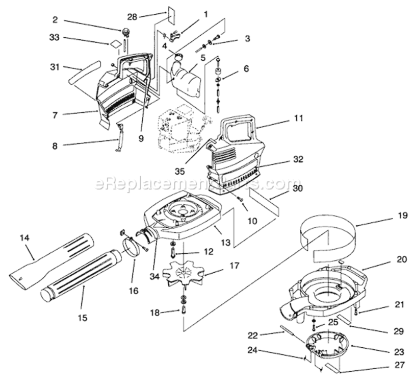Blower Assembly Diagram and Parts List for 62901 790000001-7999999991997 Toro Leaf Blower / Vacuum