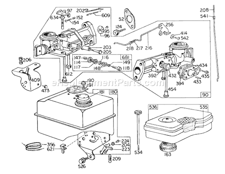 Carburetor Assembly Diagram and Parts List for 62905 3000001-3999999 - 1973 Toro Leaf Blower / Vacuum