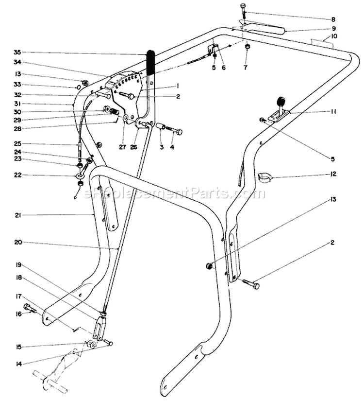 Controls & Handle Assembly (model 62922) Diagram and Parts List for 62911 4000001-4999999 - 1974 Toro Leaf Blower / Vacuum