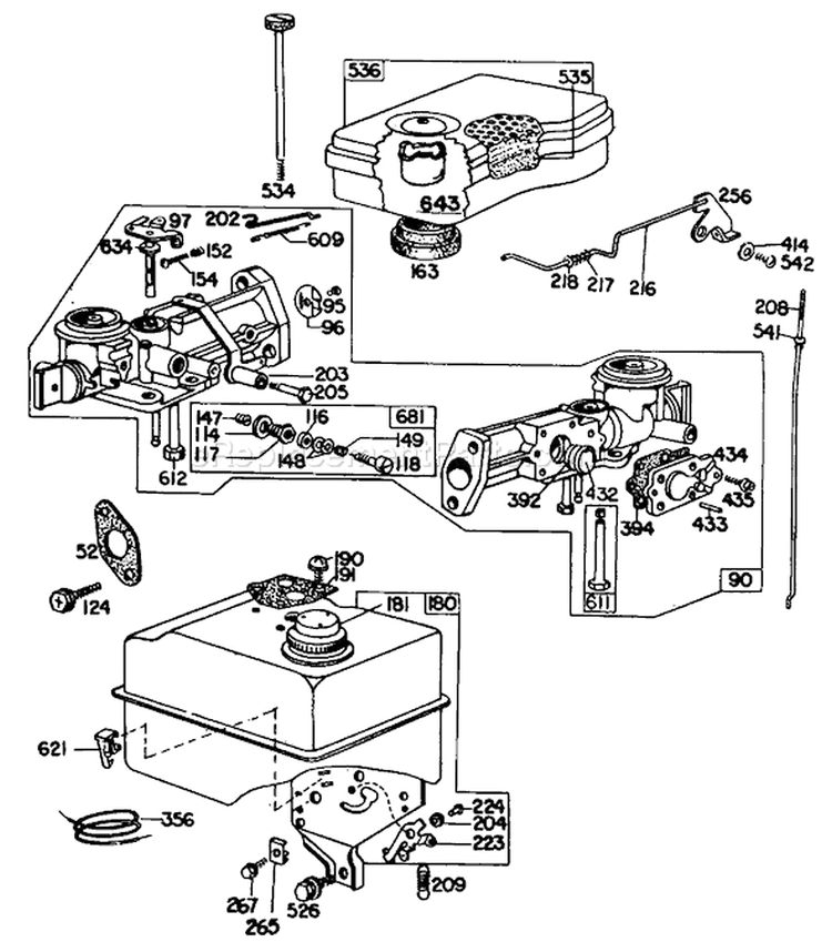 Carburetor Assembly Diagram and Parts List for 62912 0000001-0999999 - 1980 Toro Leaf Blower / Vacuum