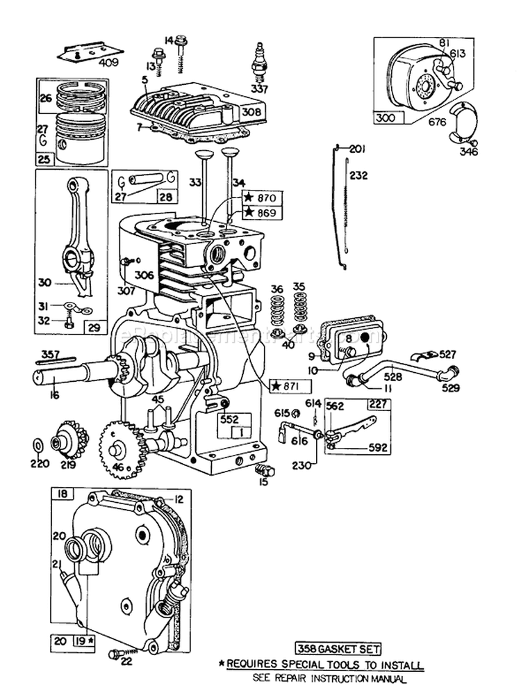 Engine Diagram and Parts List for 62912 1000001-1999999 - 1981 Toro Leaf Blower / Vacuum