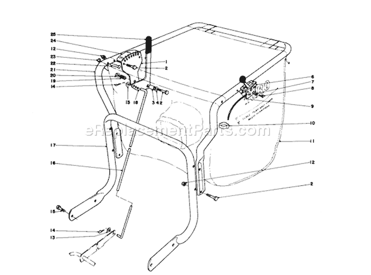 Control and Handle Assembly Diagram and Parts List for 62912 2000001-2999999 - 1982 Toro Leaf Blower / Vacuum