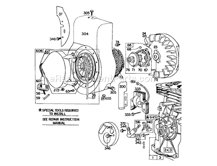 Rewind Starter Diagram and Parts List for 62912 2000001-2999999 - 1982 Toro Leaf Blower / Vacuum