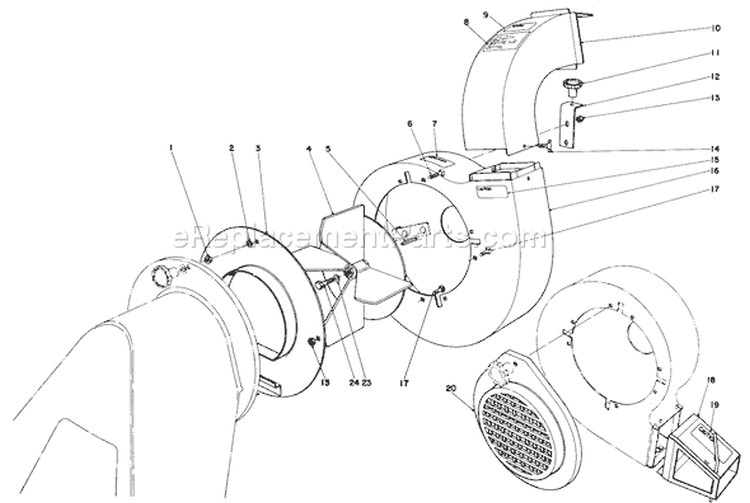Blower Assembly Diagram and Parts List for 62923 4000001-4999999 - 1984 Toro Leaf Blower / Vacuum