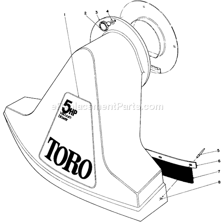 Snout Assembly Diagram and Parts List for 62923 4000001-4999999 - 1984 Toro Leaf Blower / Vacuum