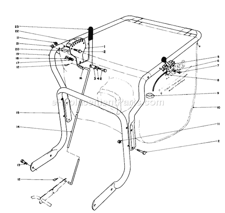 Control and Handle Assembly Diagram and Parts List for 62923 4000001-4999999 - 1984 Toro Leaf Blower / Vacuum