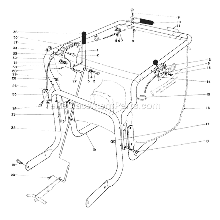 Control and Handle Assembly Diagram and Parts List for 62923 4900001-4999999 - 1994 Toro Leaf Blower / Vacuum