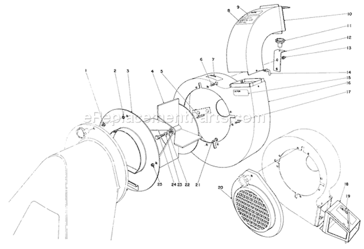 Blower Assembly (models 62912 & 62923) Diagram and Parts List for 62912 5000001-5999999 - 1975 Toro Leaf Blower / Vacuum