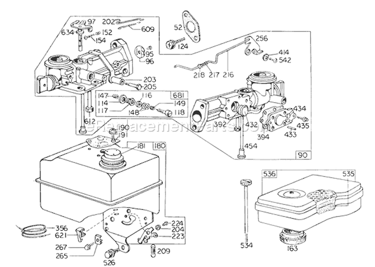 Carburetor Assembly Diagram and Parts List for 62912 5000001-5999999 - 1975 Toro Leaf Blower / Vacuum