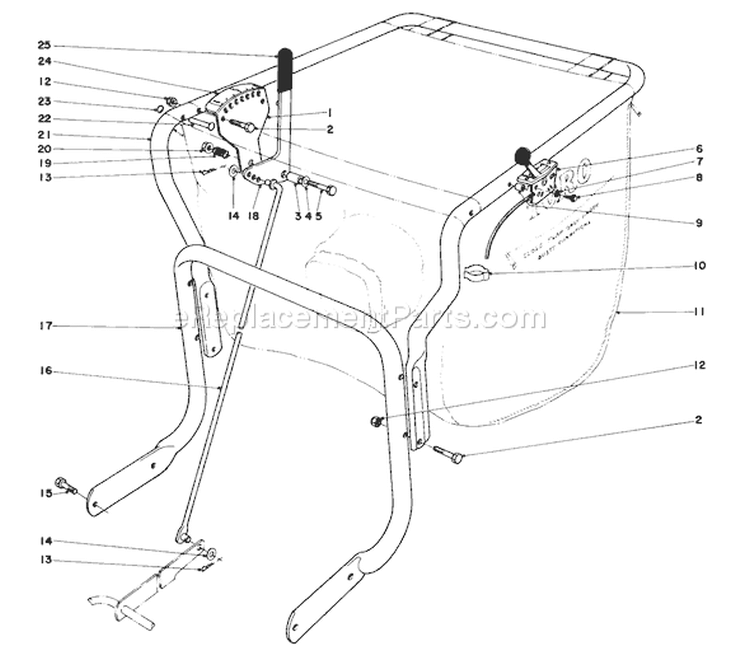 Controls & Handle Assembly (model 62912) Diagram and Parts List for 62912 5000001-5999999 - 1975 Toro Leaf Blower / Vacuum