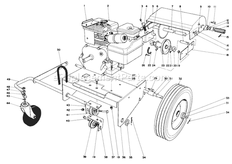 Engine And Base Assembly (model 62923) Diagram and Parts List for 62912 5000001-5999999 - 1975 Toro Leaf Blower / Vacuum
