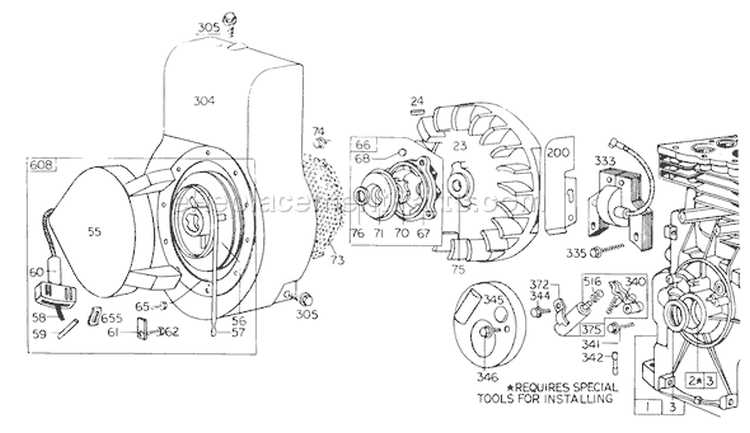 Rewind Starter Diagram and Parts List for 62912 5000001-5999999 - 1975 Toro Leaf Blower / Vacuum
