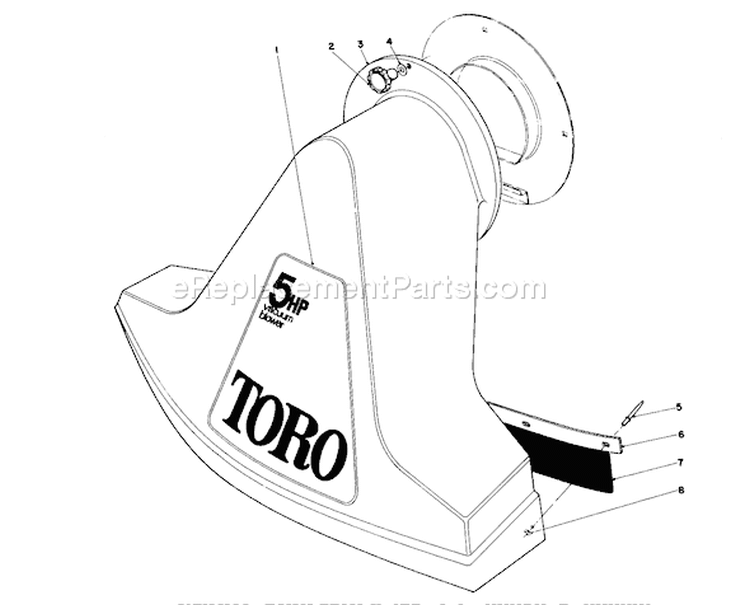 Snout Assembly Diagram and Parts List for 62912 6000001-6999999 - 1986 Toro Leaf Blower / Vacuum