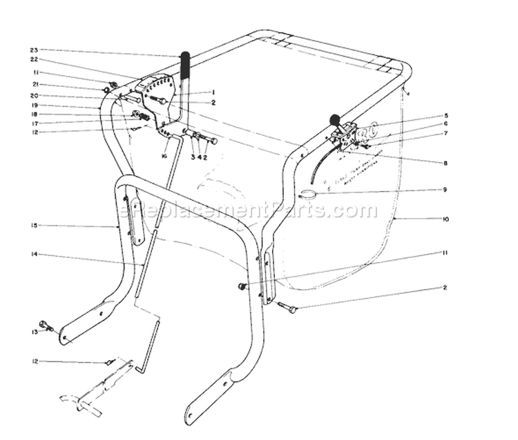 Control and Handle Assembly Diagram and Parts List for 62912 6000001-6999999 - 1986 Toro Leaf Blower / Vacuum