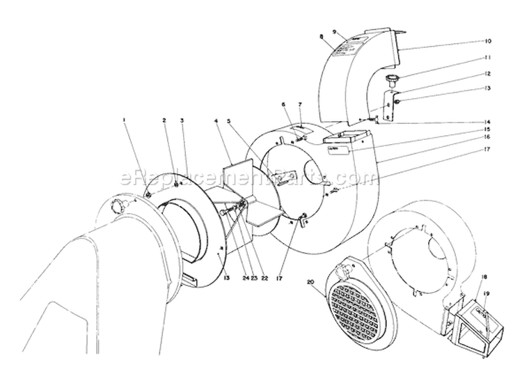 Blower Assembly (model 62912 & 62923) Diagram and Parts List for 62912 6000001-6999999 - 1976 Toro Leaf Blower / Vacuum