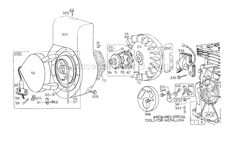 Rewind Starter Diagram and Parts List for 62912 6000001-6999999 - 1976 Toro Leaf Blower / Vacuum