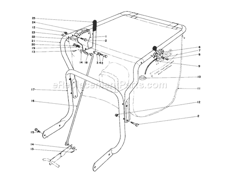 Controls & Handle Assembly (model 62912) Diagram and Parts List for 62912 6000001-6999999 - 1976 Toro Leaf Blower / Vacuum