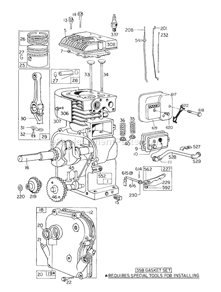 Engine Model No. 130202 Type 0600-01 Briggs & Stratton Diagram and Parts List for 62912 6000001-6999999 - 1976 Toro Leaf Blower / Vacuum