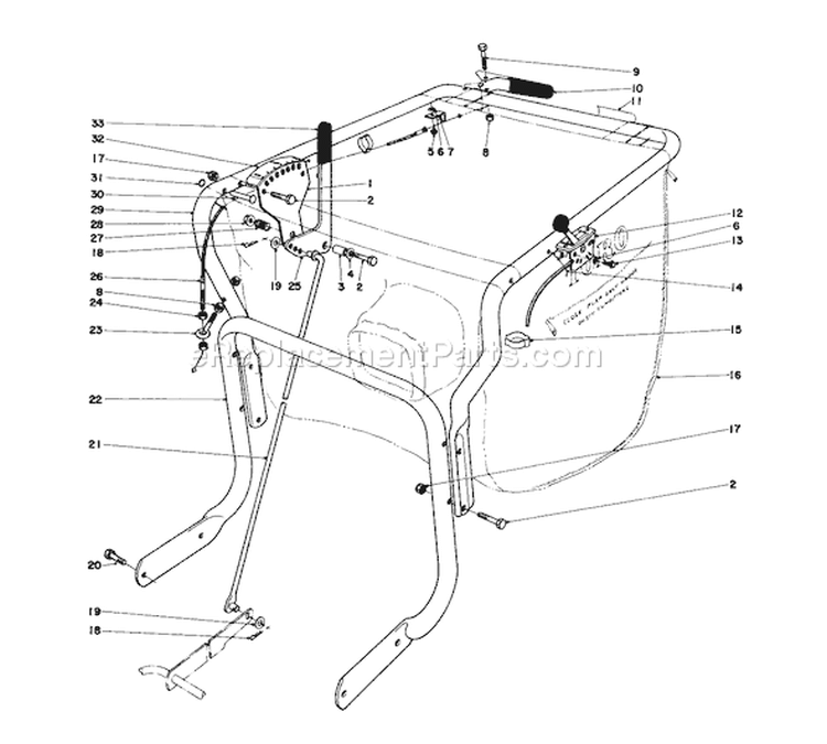 Handle Assembly (model 62923) Diagram and Parts List for 62912 6000001-6999999 - 1976 Toro Leaf Blower / Vacuum