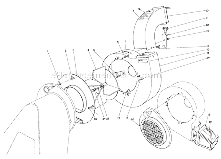 Blower Assembly Diagram and Parts List for 62923 7000001-7999999 - 1987 Toro Leaf Blower / Vacuum