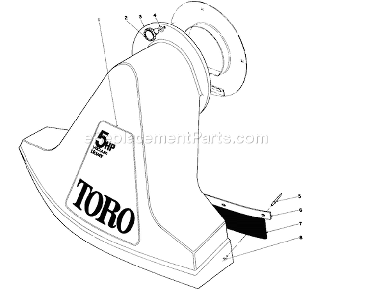 Snout Assembly Diagram and Parts List for 62923 7000001-7999999 - 1987 Toro Leaf Blower / Vacuum