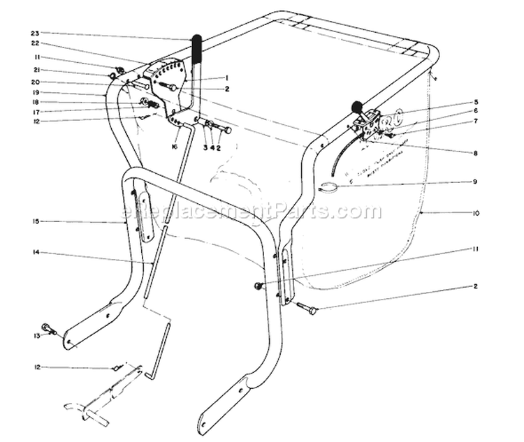 Control and Handle Assembly Diagram and Parts List for 62923 7000001-7999999 - 1987 Toro Leaf Blower / Vacuum
