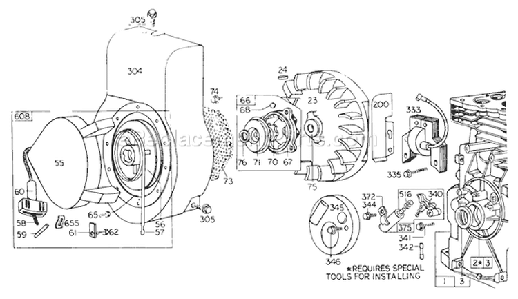 Rewind Starter Diagram and Parts List for 62923 8000001-8999999 - 1978 Toro Leaf Blower / Vacuum