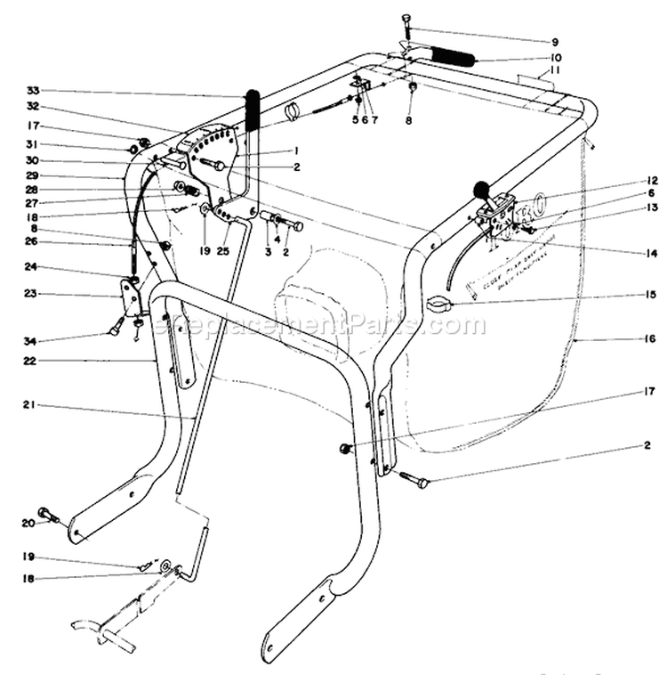Handle Assembly Diagram and Parts List for 62923 8000001-8999999 - 1978 Toro Leaf Blower / Vacuum