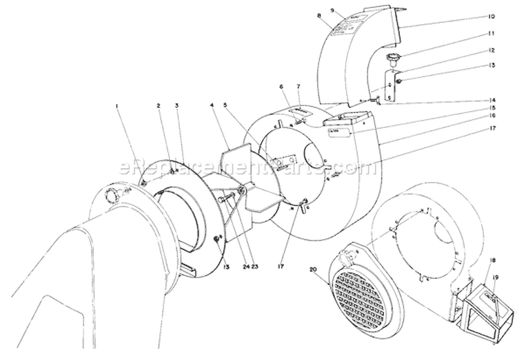 Blower Assembly Diagram and Parts List for 62912 9000001-9999999 - 1979 Toro Leaf Blower / Vacuum