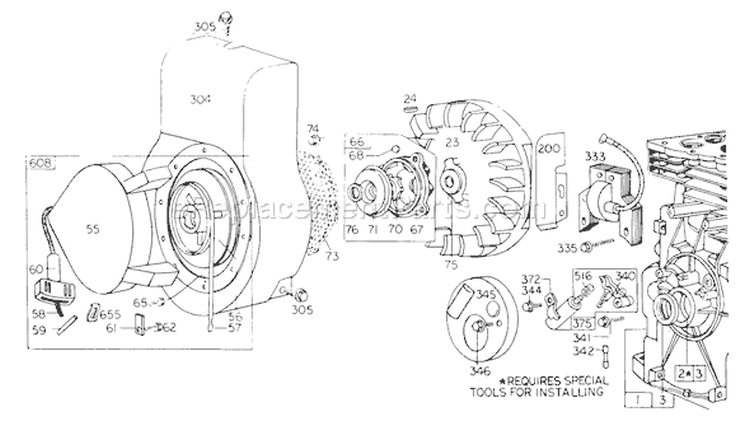 Rewind Starter Diagram and Parts List for 62912 9000001-9999999 - 1979 Toro Leaf Blower / Vacuum
