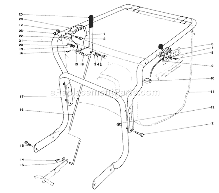 Control and Handle Assembly Diagram and Parts List for 62912 9000001-9999999 - 1979 Toro Leaf Blower / Vacuum